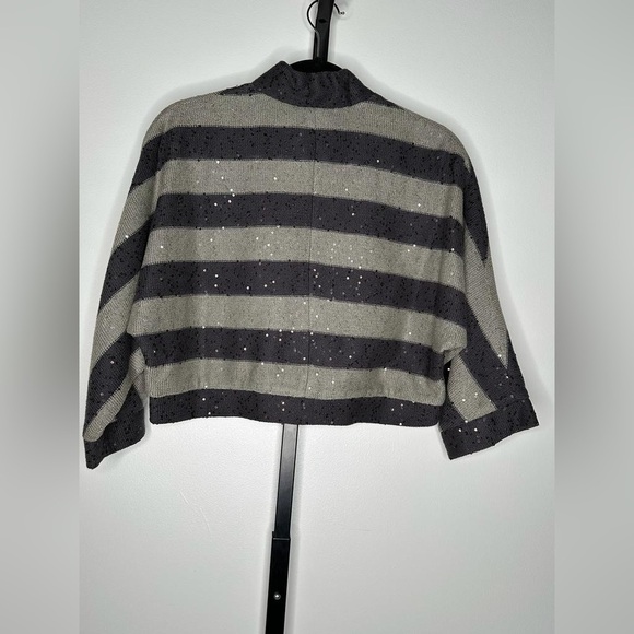 Brunello Cucinelli Women Stripe Cardigan - Grey and Blue - Size-up - Picture 8 of 10